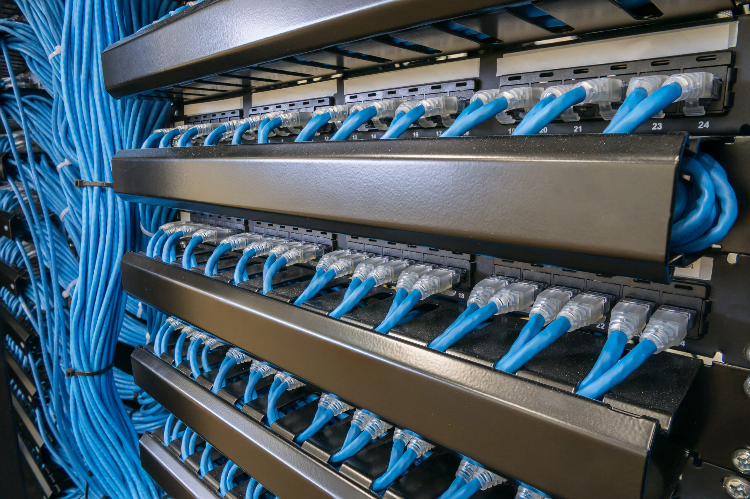 Ethernet network switch and network wire in rack cabinet Ethernet network switch and network wire in rack cabinet