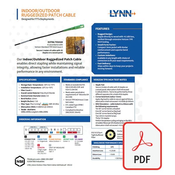 INDOOR/OUTDOOR<br />
RUGGEDIZED PATCH CABLE